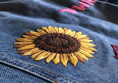 Hand embroidery in Denim