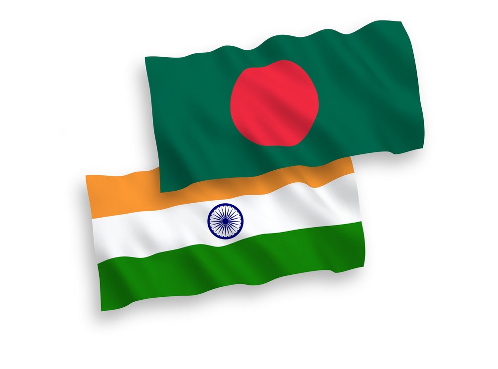 National vector fabric wave flags of India and Bangladesh